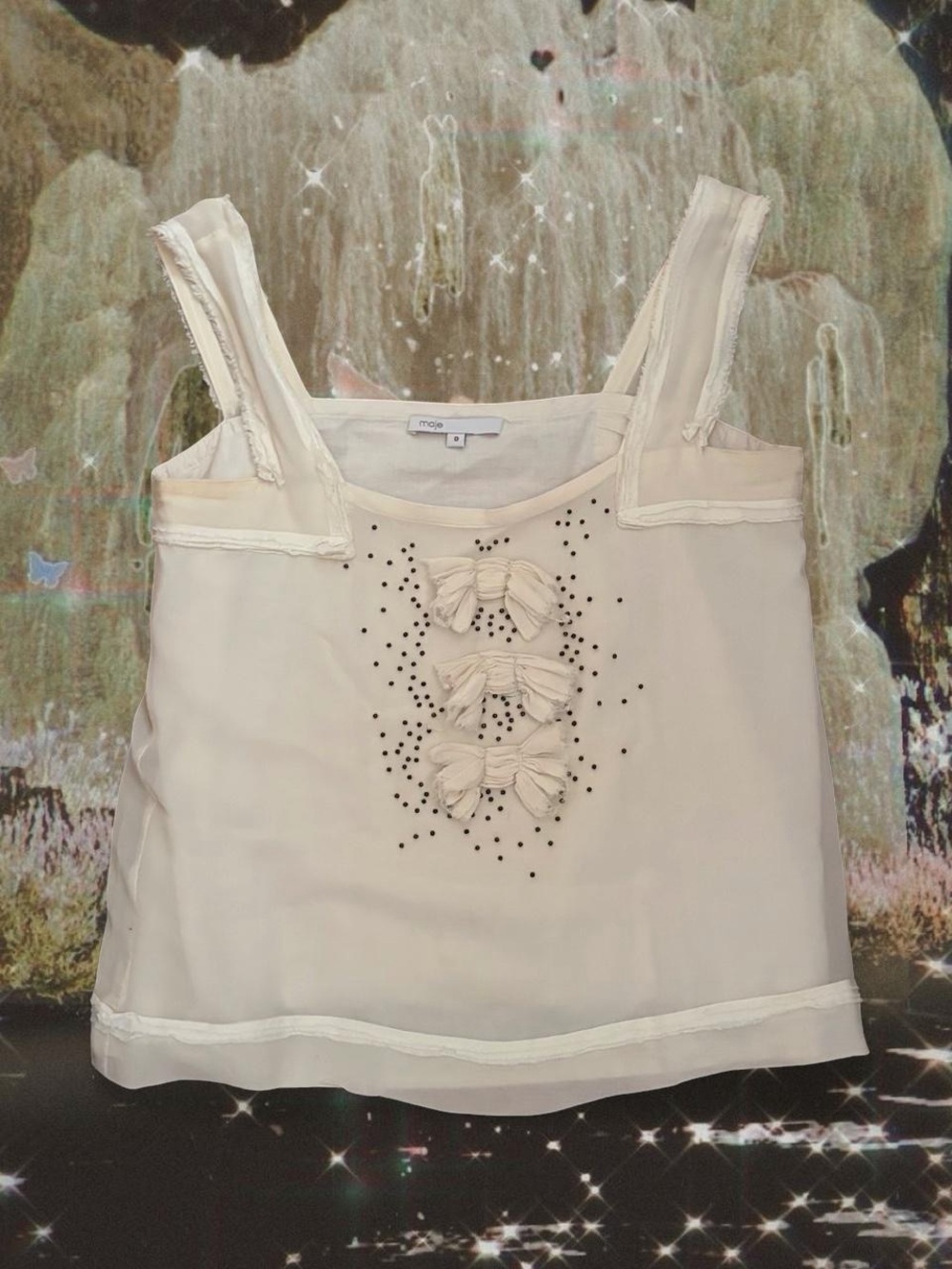 Maje Cream Bow-Accent silk Camisole